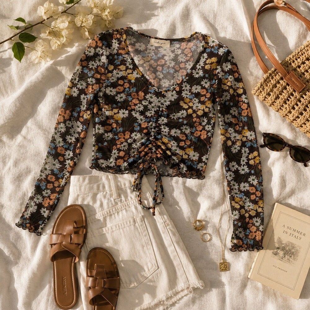Audrey 3+1 Mesh Floral Crop Top S